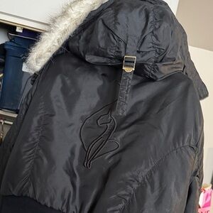 Black Hooded Jacket with faux Fur Trim